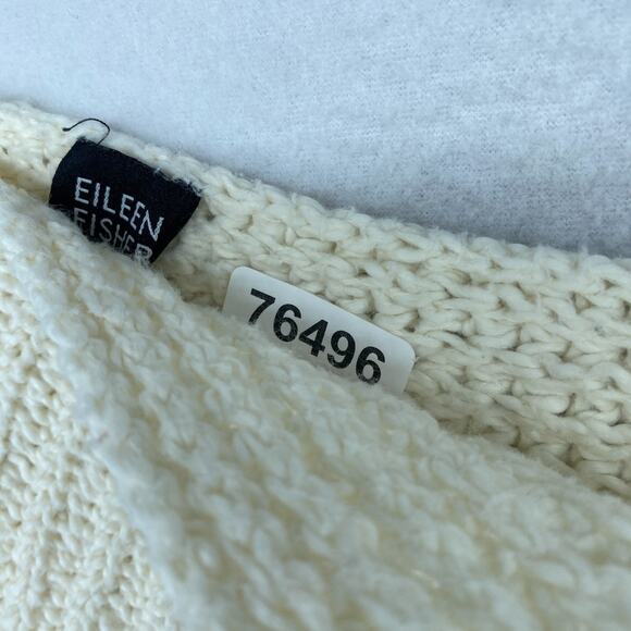 EILEEN FISHER Sweater OS Ribbed Chunky Cape Poncho Shawl One Button Off White - Picture 11 of 11